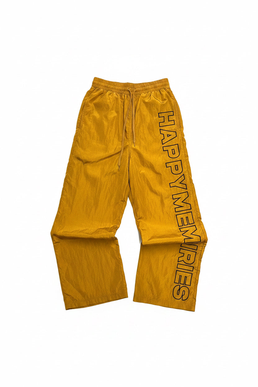 Happy Memories Nylon Wide-Leg Track Pants - Mustard Gold