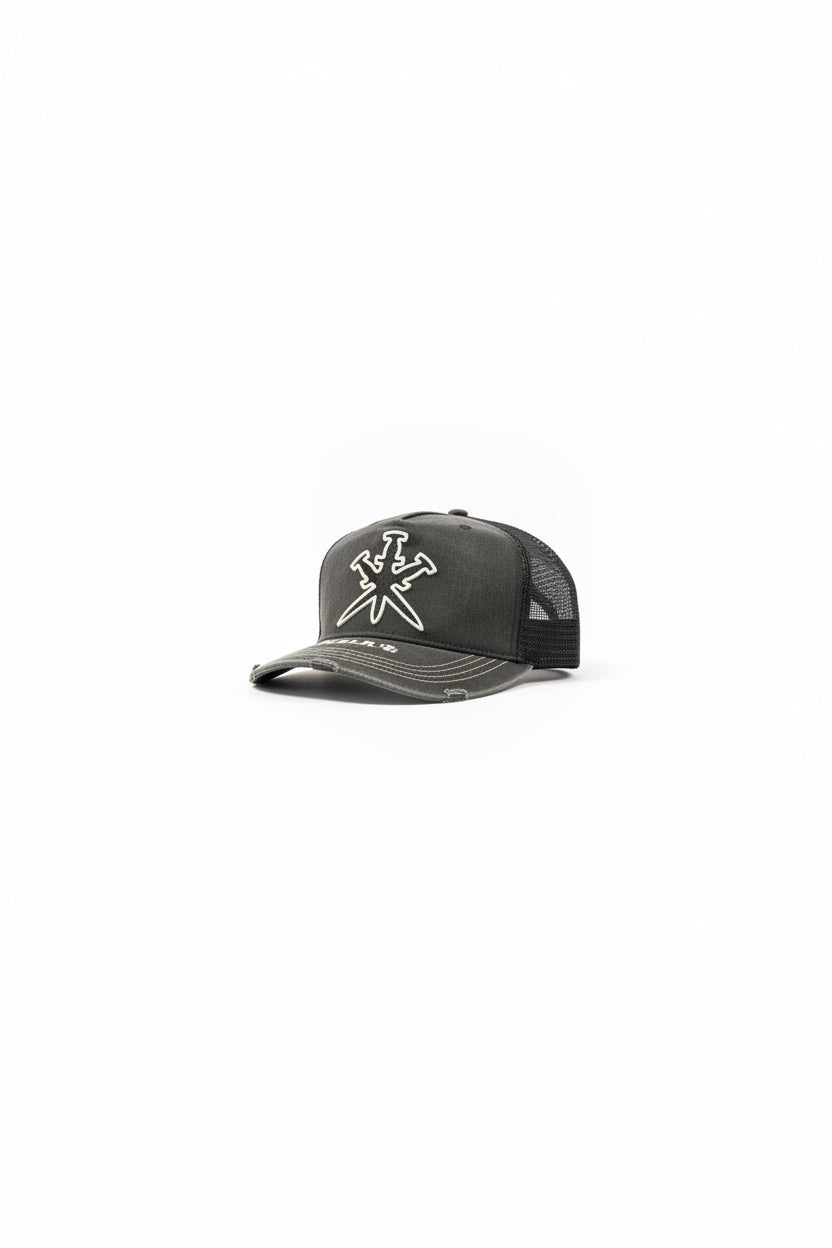 lack Trucker Hat with White Symbol Logo