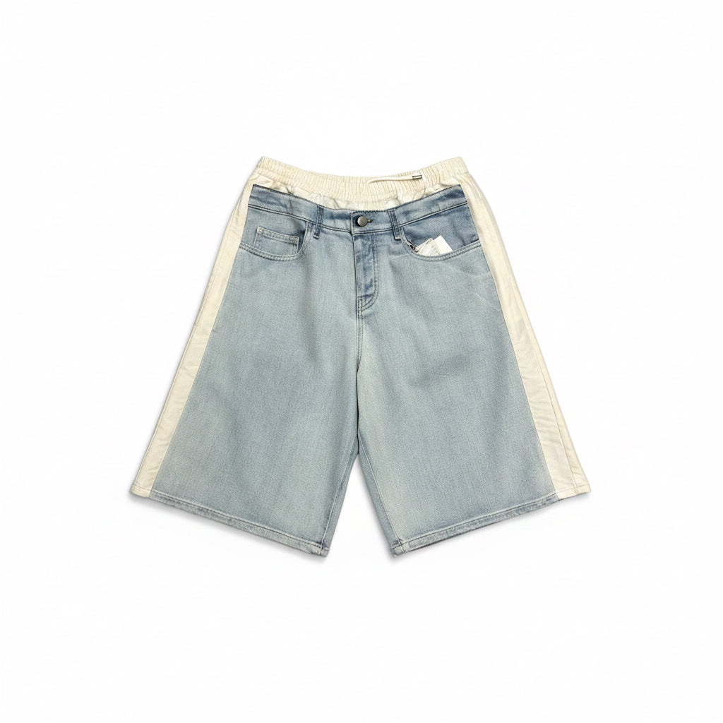 Koché Panelled Denim Shorts – Light Wash