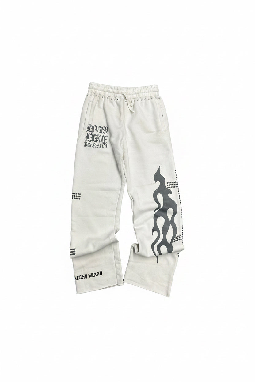 Wealthy Brand "Rockstar" Studded Joggers - White