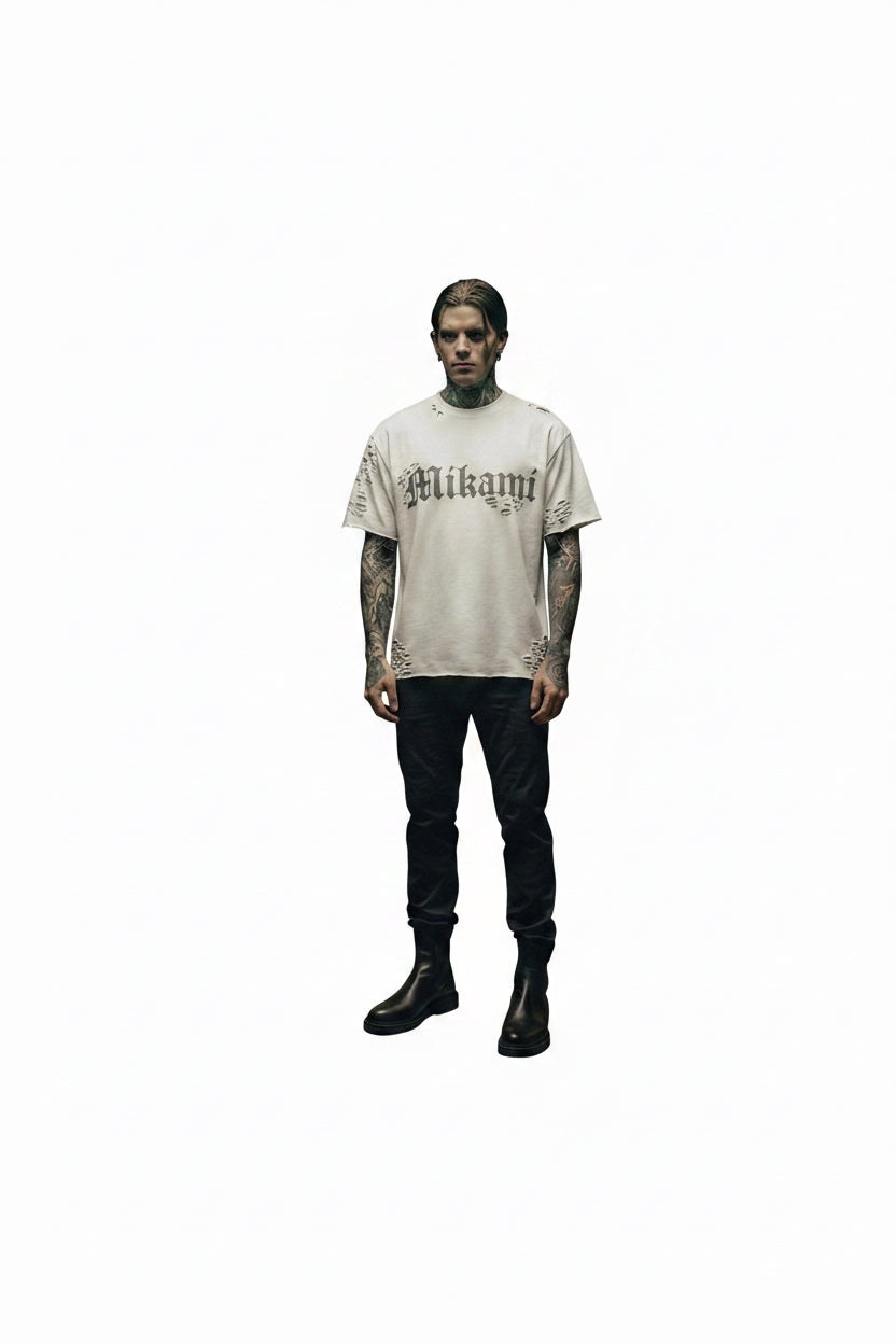 MIKAMI – DISTRESSED LOGO TEE (OFF-WHITE)