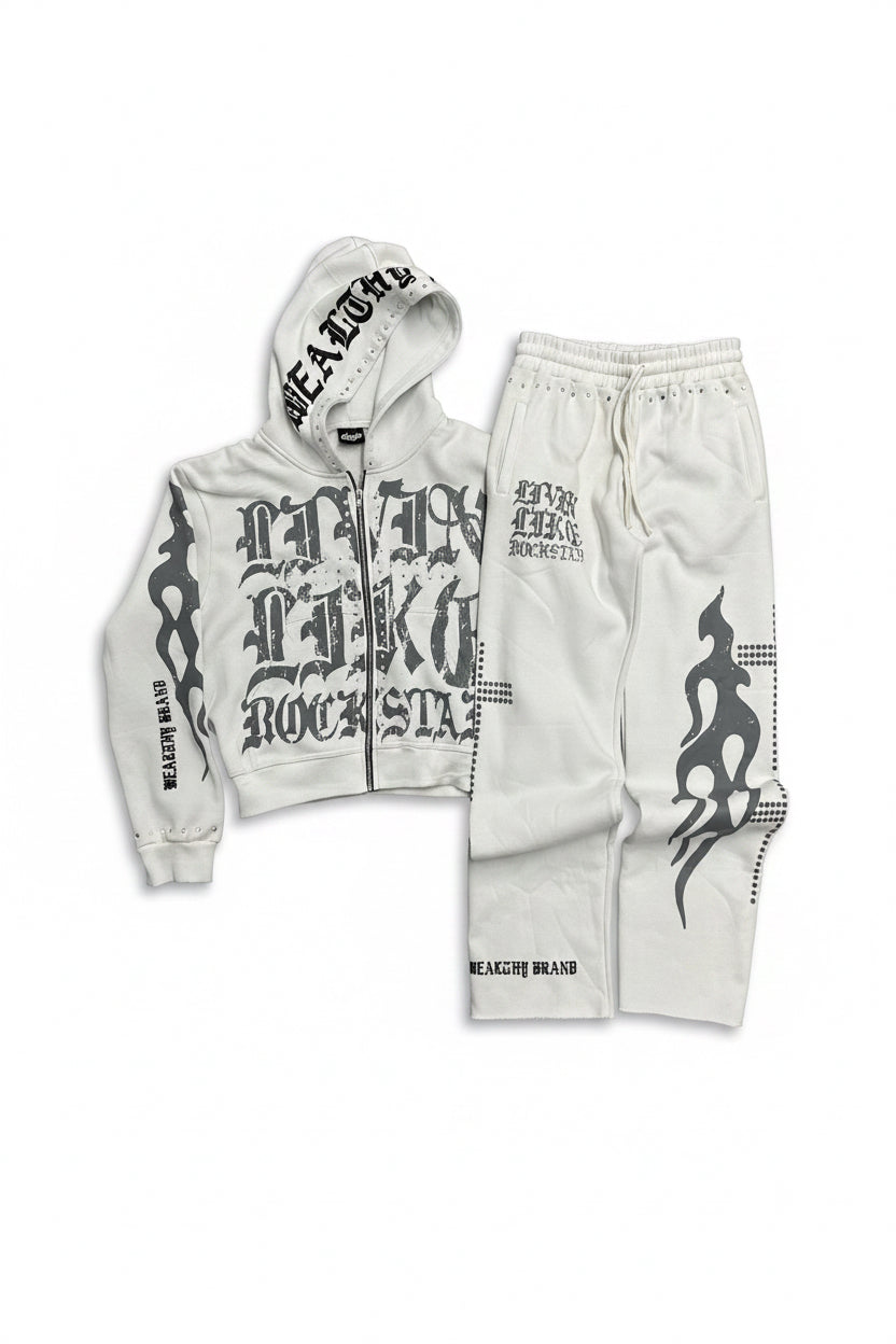 Wealthy Brand "Rockstar" Tracksuit Set - White