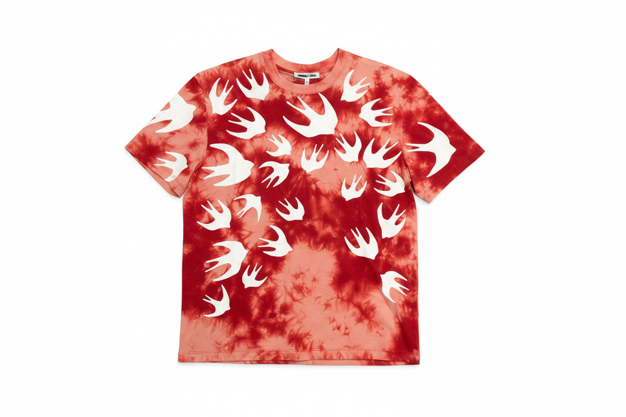 McQ Alexander McQueen "Swallow" Tie-Dye Tee - Red/Orange