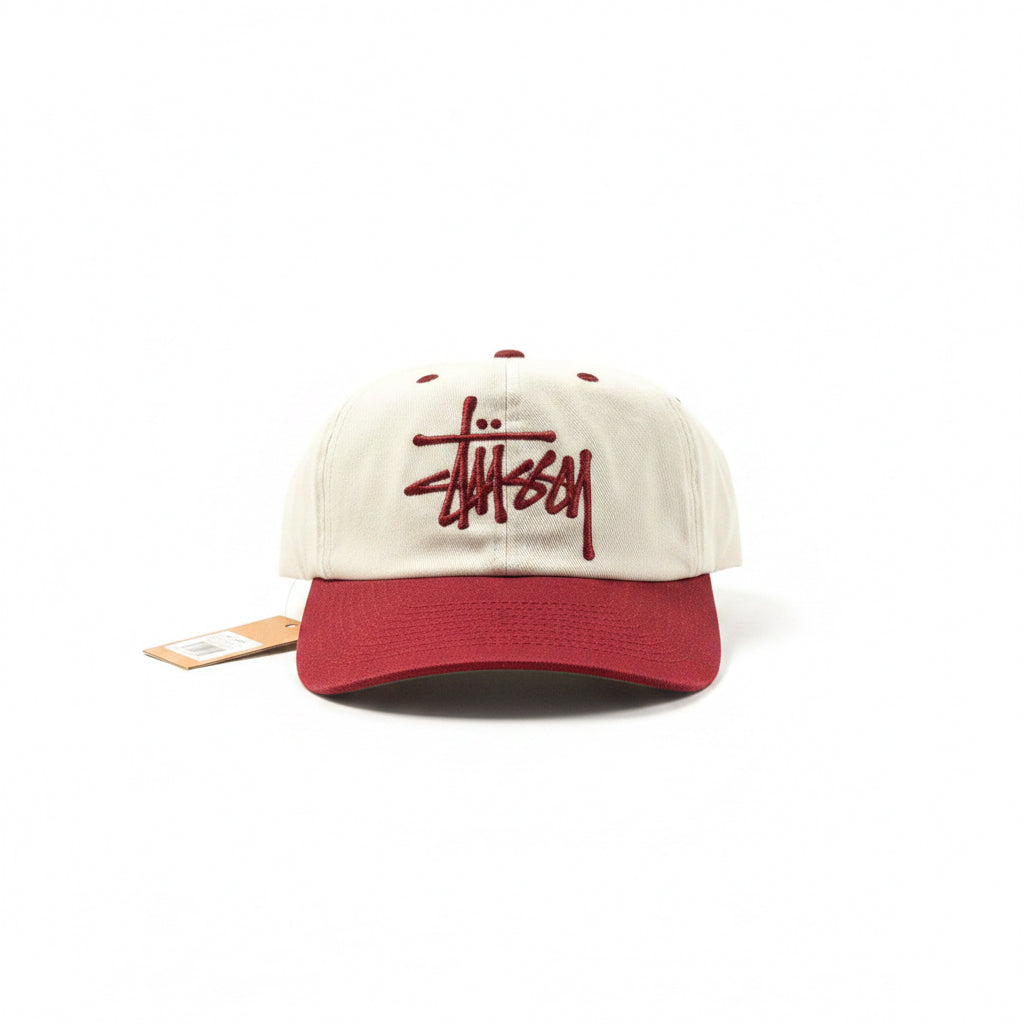 Stüssy White & Burgundy Strapback Hat