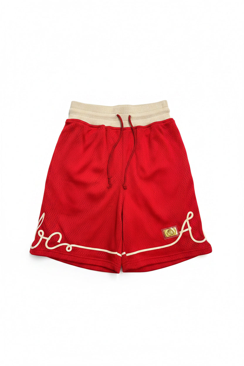 Advisory Board Crystals Script Mesh Shorts – Red