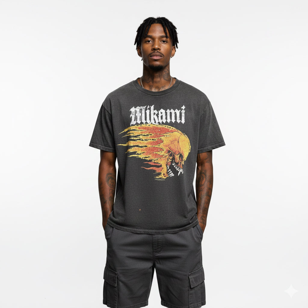 MIKAMI  “Flaming Skull” Rhinestone Tee