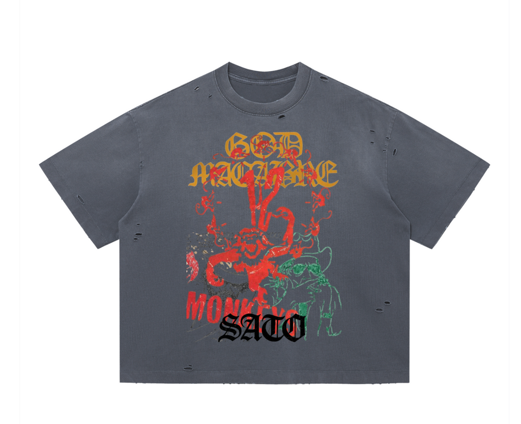SATO “God Macabre / Monkeys” Tee — Dark Gray