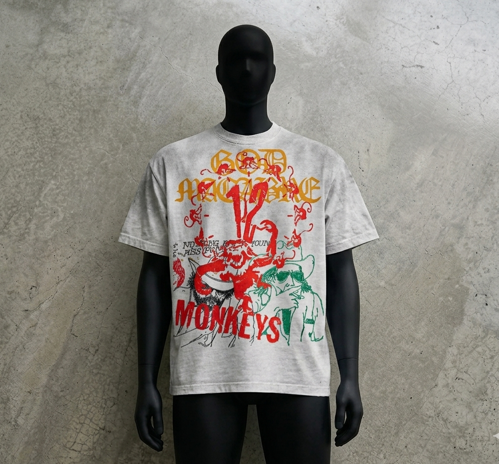 SATO “God Macabre / Monkeys” Tee — Light Gray