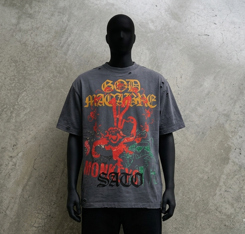 SATO “God Macabre / Monkeys” Tee — Dark Gray
