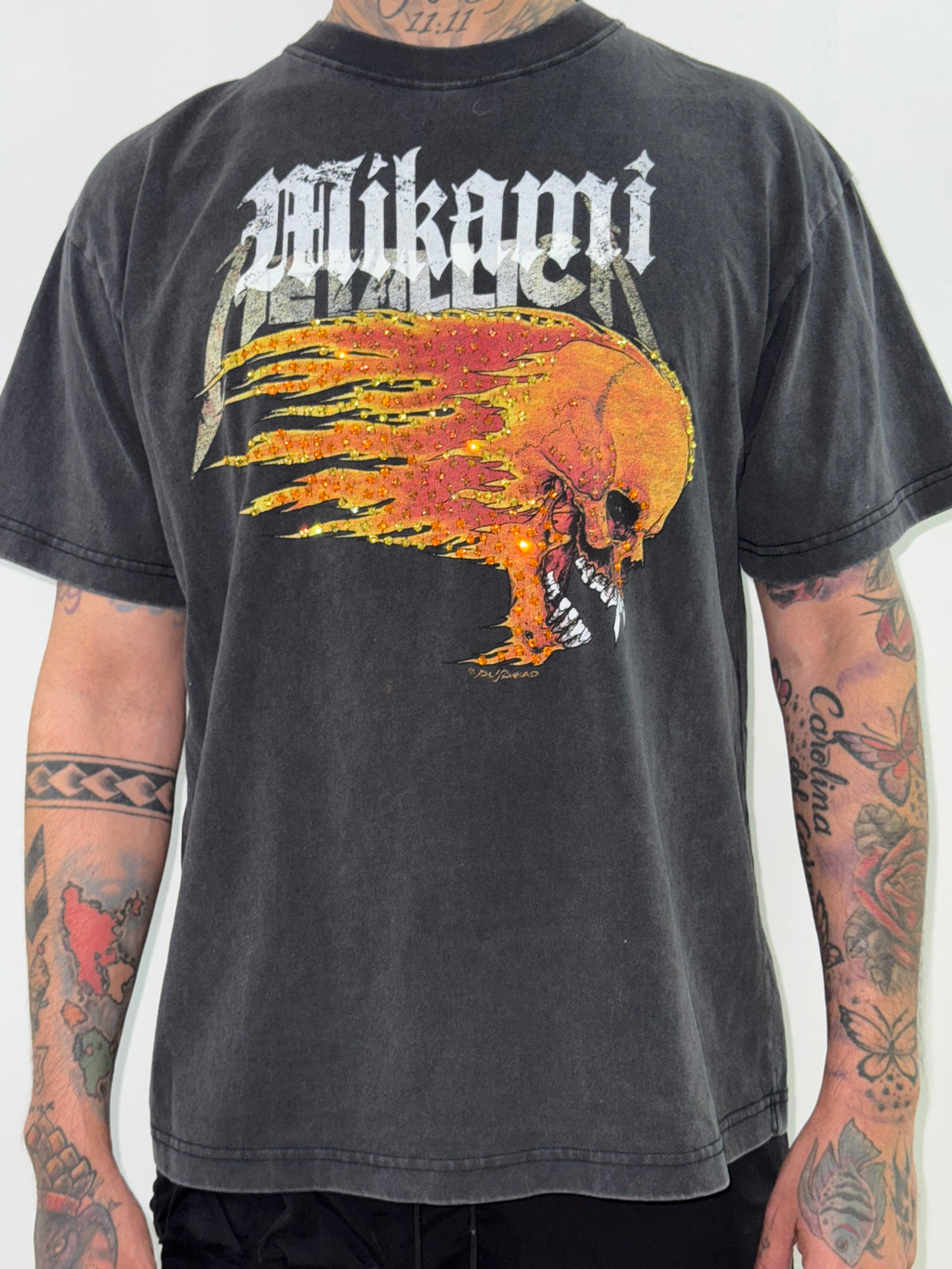 MIKAMI  “Flaming Skull” Rhinestone Tee