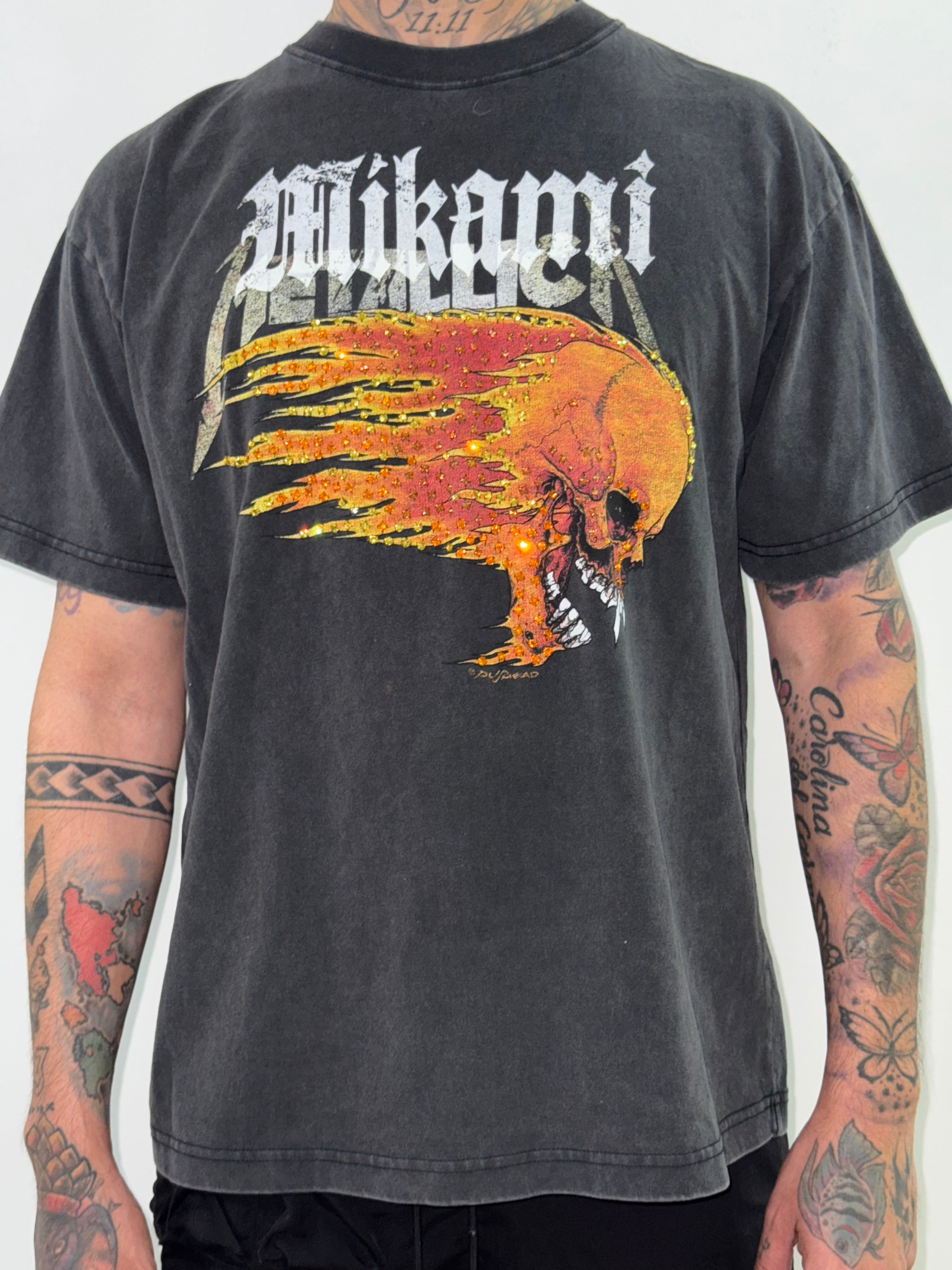 MIKAMI  “Flaming Skull” Rhinestone Tee