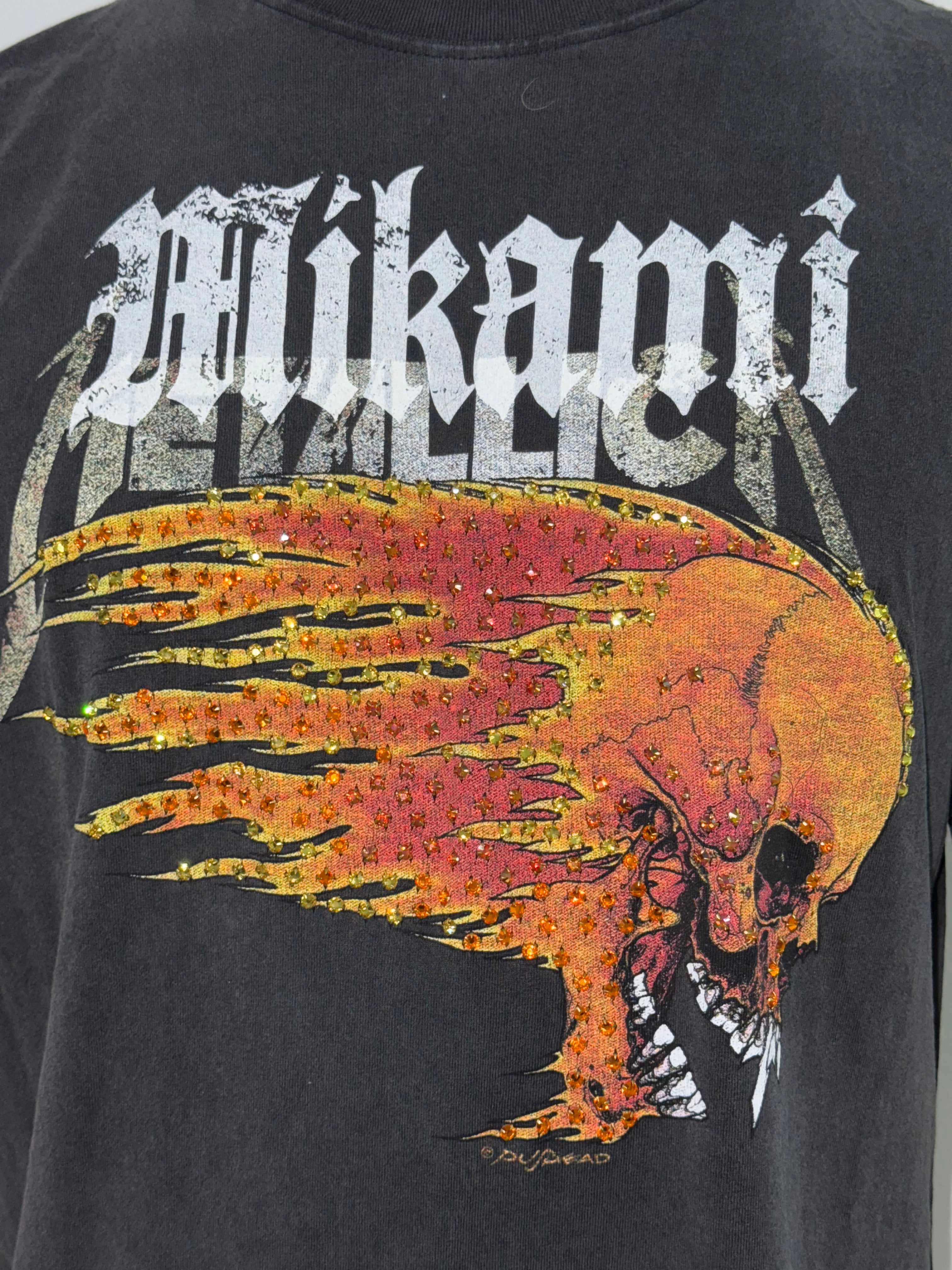 MIKAMI  “Flaming Skull” Rhinestone Tee