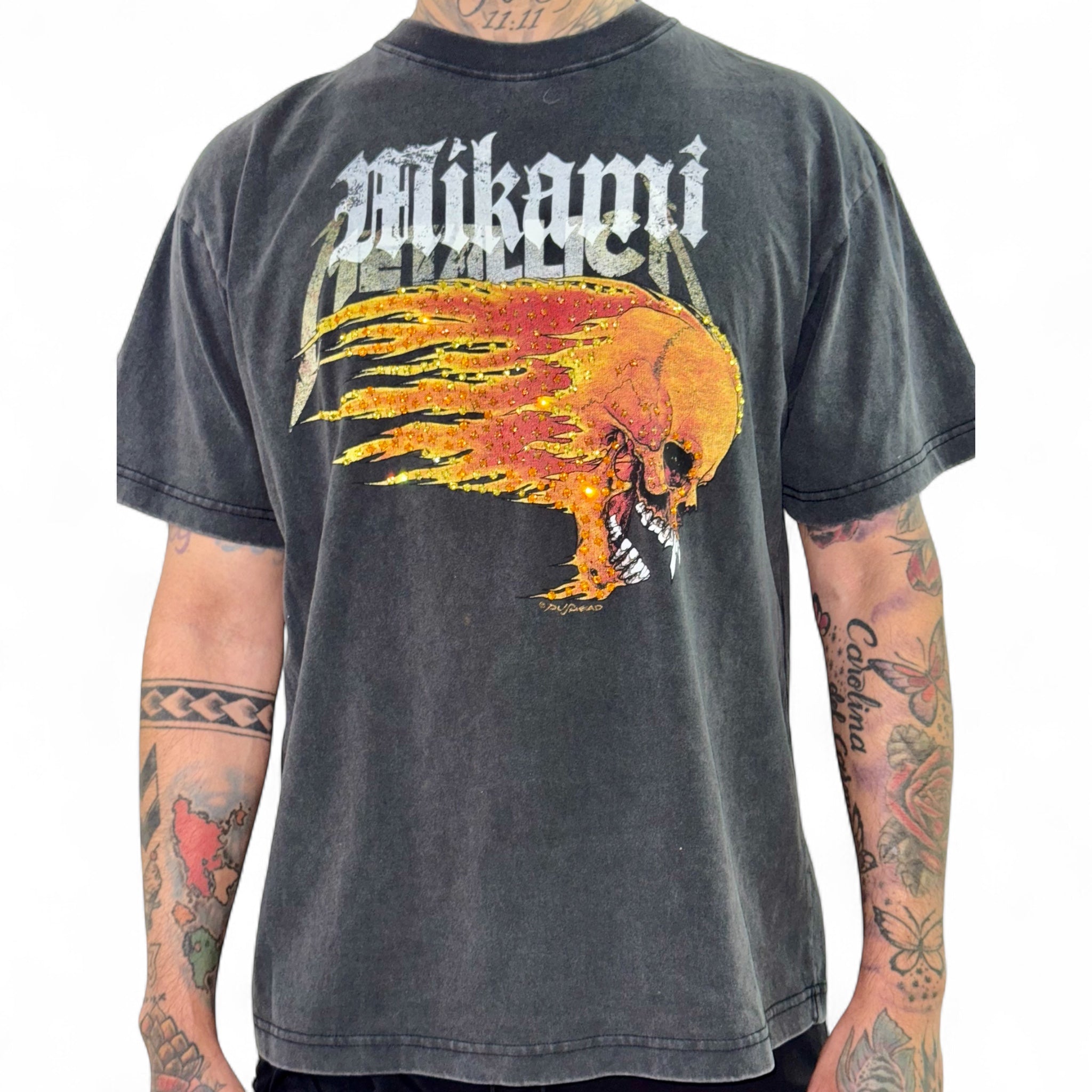MIKAMI  “Flaming Skull” Rhinestone Tee