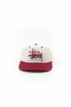 Stüssy White & Burgundy Strapback Hat