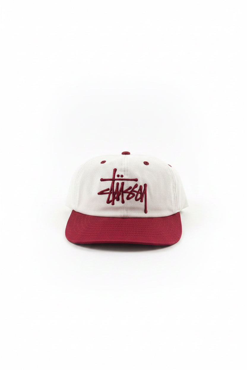 Stüssy White & Burgundy Strapback Hat